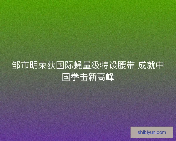 邹市明荣获国际蝇量级特设腰带 成就中国拳击新高峰